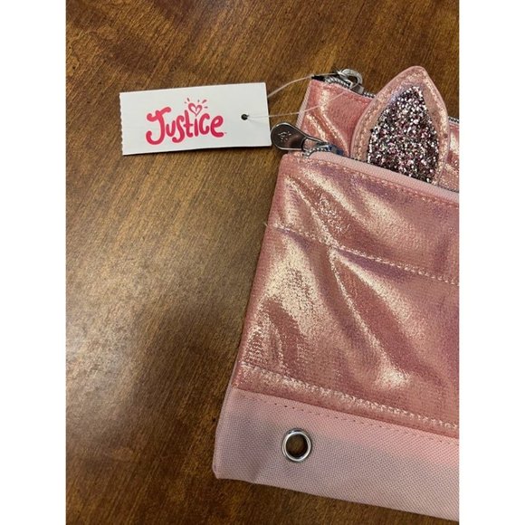 NWT Justice Girls Rose Gold Sparkly Unicorn Initial "C" Pencil Pouch - Picture 4 of 8
